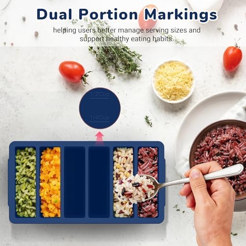Silicone Freezer Trays with Lid (4-Pack), 1-Cup, 2-Cup, 1/2-Cup & 2-Tbsp Silicone Freezer Molds, Stackable Soup Freezer Meal Prep Containers,Ice Cube Tray for Making Sauce,Smoothies,Yogurt Bites