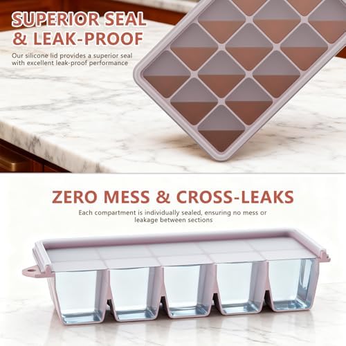Silicone Ice Cube Trays, Easy Release Ice Cube Molds with Removable Lid, Freezer Stackable Ice Trays for Whiskey, Cocktail, Drinks and Food, Freezer, BPA Free