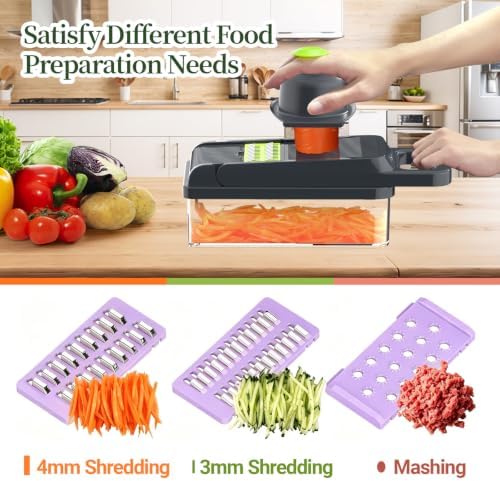 12-in-1 Vegetable Chopper 7 Blades, Veggie Cutter with Handle, Black/Purple