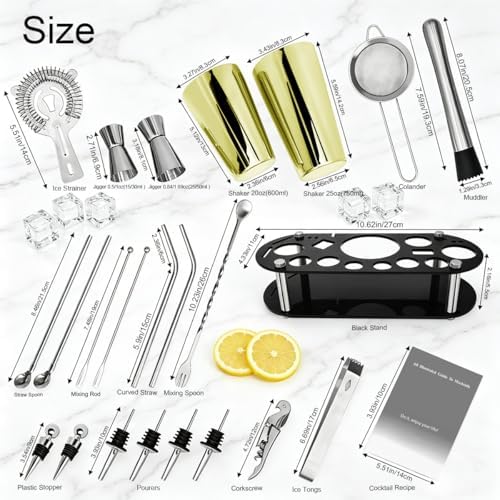 22-Piece Cocktail Shaker Set, 25/20oz Bartender Kit, Bartending Stainless Steel Bar Tools Sets for Drink Mixing, Boston Cocktail Shakers with Stand Recipes Booklet (Rose Copper-25-20oz)