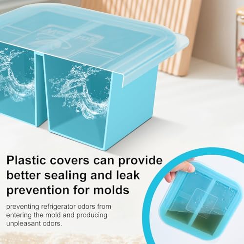 Silicone Freezer Tray with Lid 2 Pack Silicone Freezer Molds Ice Cube Tray Makes 4 Perfect 1 Cup Portions Soup Cubes Meal Prep Containers- Oven & Dishwasher Safe