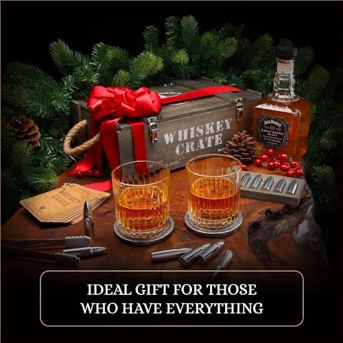 Bullet Whiskey Stones Gift Set for Men, Steel Rocks & Bourbon Glasses