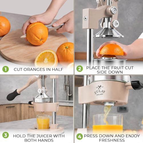 Zulay Kitchen Cast Iron Juicer - Heavy Duty Orange Juicer with Detachable Strainers for Easy Cleaning, Citrus Press for Citrus Fruits, Perfect for Bartenders, Juice Lovers & Health Enthusiasts