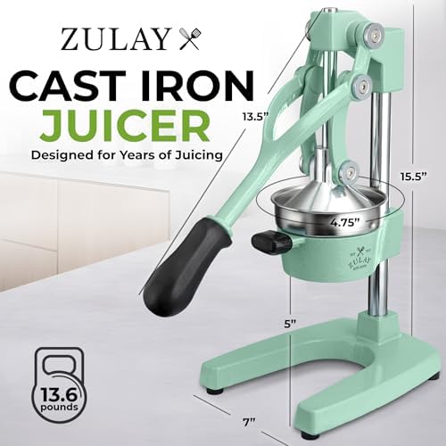 Zulay Kitchen Cast Iron Juicer - Heavy Duty Orange Juicer with Detachable Strainers for Easy Cleaning, Citrus Press for Citrus Fruits, Perfect for Bartenders, Juice Lovers & Health Enthusiasts