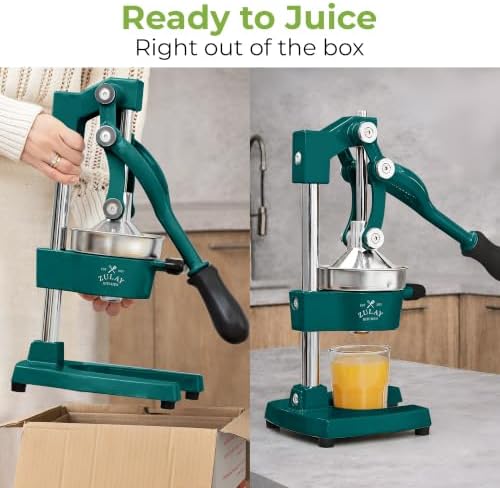 Zulay Kitchen Cast Iron Juicer - Heavy Duty Orange Juicer with Detachable Strainers for Easy Cleaning, Citrus Press for Citrus Fruits, Perfect for Bartenders, Juice Lovers & Health Enthusiasts
