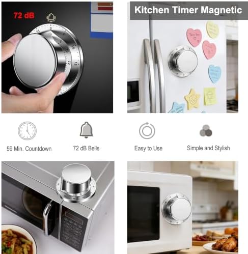 Mechanical Kitchen Timer Countdown Magnetic Stainless Steel for Egg Cooking