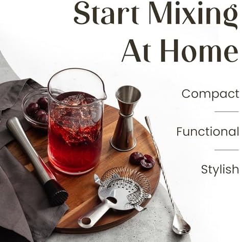 Mixology & Craft Cocktail Set - 7-Piece Bartender Kit with Mixing Glass Set, Japanese Jigger, Spoon, Muddler, and Strainer - Perfect for Old Fashioned Cocktails and Home Bars