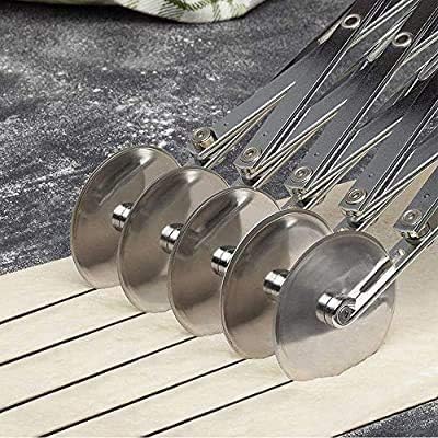 Adjustable Pastry Cutter, 5 Wheel Stainless Steel Dough Divider, Stainless Steel Expandable Pizza Slicer Multi-Round Pastry Knife Baking Cutter Roller Cookie Dough Cutter Divider (silver)