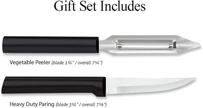 Rada Cutlery Pare & Peel Gift Set (G246) with Quick Edge Sharpener (R119), 2-Piece Knife Set and Knife Sharpener, Stainless Steel Blades, Black Handle