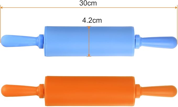 HARFINGTON Silicone Rolling Pins for Baking 12 Inch Non Stick Rolling Pin Small Roller Playdough Rolling Pins for Dough Pizza Pastry Fondant Kitchen, Blue & Orange