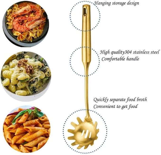 Spaghetti Server Spoon with Teeth Noodle Claw Server 12" Spaghetti Tong with Measuring Tool - Gold