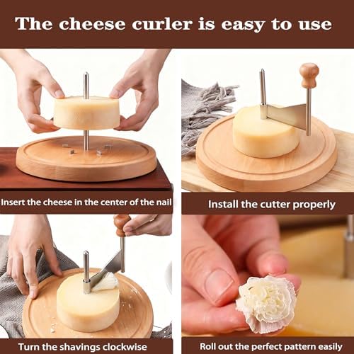 Cheese Curler Wheel, Girolle Cheese Shaver with Wood Base