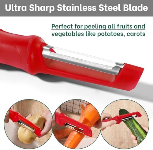 Beneno Swivel Vegetable Peeler, Smooth Peeling Potato Peeler (2, Red)