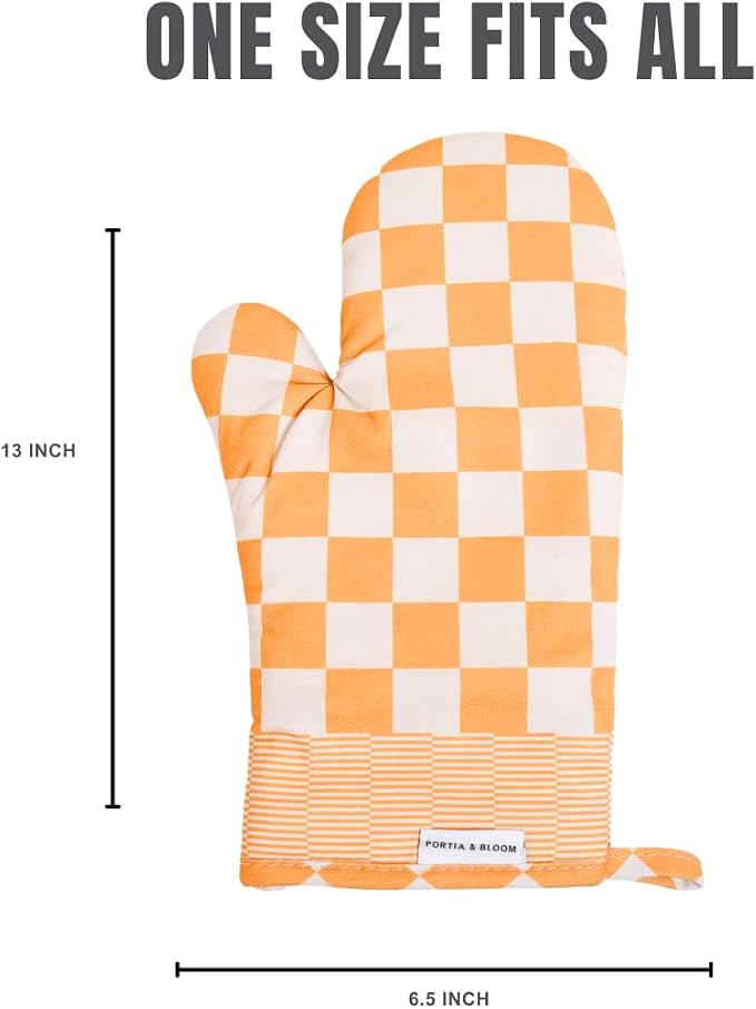 Portia & Bloom Oven Mitts Heat Resistant 12" x 5.5" or Silicone Oven Mitts, Cotton Oven Mits, Oven Mits/Glove Set or Cute Kitchen Mittens, Kitchen Oven Mitt Set (Yellow)