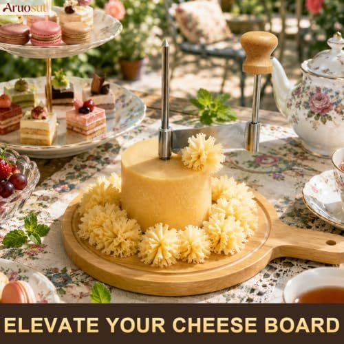 Cheese Curler Cheese Slicer Stainless Steel Blade & Wood Base for Home Restaurants Cafes Bakery Dessert Shops Charcuterie Boards, Parties & Gift