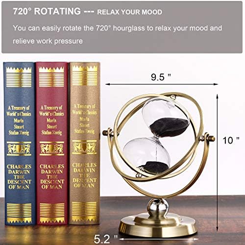 SuLiao Large Brass Hourglass Timer 60 Minutes, Antique Rotating Black Sand Clock, Vintage Reloj De Arena, Metal Sand Watch 60 Min, Unity 1 Hour Glass Sandglass for Gifts, Home, Desk, Office Decor