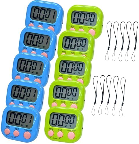 2 Pack Small Digital Kitchen Timer Magnetic Back and On/Off, Classroom Timers for Teachers Kids, Count Up Count Down Loud Alarm Stop Memory Function for Cooking Study Work Exercise (5, Blue+Green)