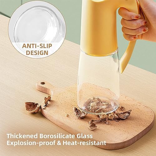 Ankou Olive Oil Dispenser Bottle-20oz 580ml Auto Flip Lid Glass Oil Bottle, Vinegar Condiment Storage Container with Scale, High Borosilicate Glass, Non-Drip Spout, Leakproof, for Kitchen Cooking