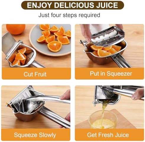 Premium Stainless Steel Manual Juicer - Heavy Duty Citrus Press & Fruit Lemon Squeezer, Effortless Hand Juicer for Oranges, Pomegranates & More, Dishwasher Safe