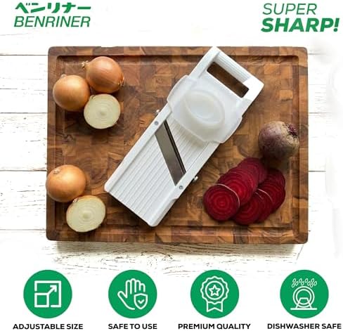 Benriner Mandoline Super Slicer, with 4 Japanese Stainless Steel Blades, BPA Free, 14.5 x 5.25-Inches, Official US Version with Authentic Retail Packaging