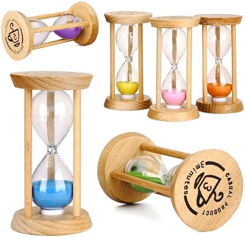 PROLOSO 6PCS Wood Frame Sand Timer Set 30sec/1/2/3/5/10mins Multicolor Hourglass Sandglass Clock Watch