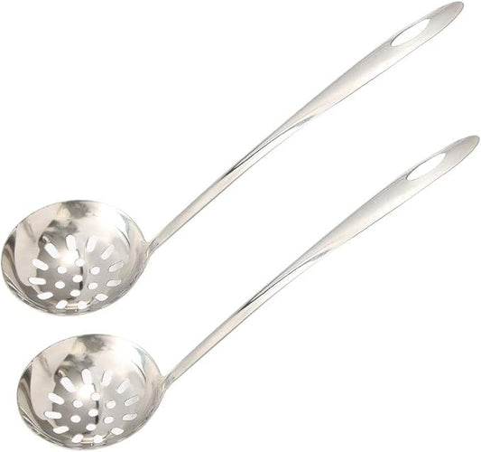 uxcell 10 Inch Kitchen Utensil Stainless Steel Mesh Strainer Slotted Ladle Spider Skimmer Colander Fry Cooking Spoon Dumpling Silver Tone 2pcs