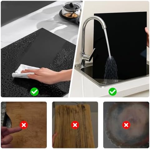 3-Piece Acrylic Cutting Board Set with Counter Lip, 3 Sizes (17.5x13.5/16x12/11.5x7.5Inch) for Kitchen Countertops, Non-Slip Durable Black Countertop Protector, Ideal for Home Decor Housewarming Gifts