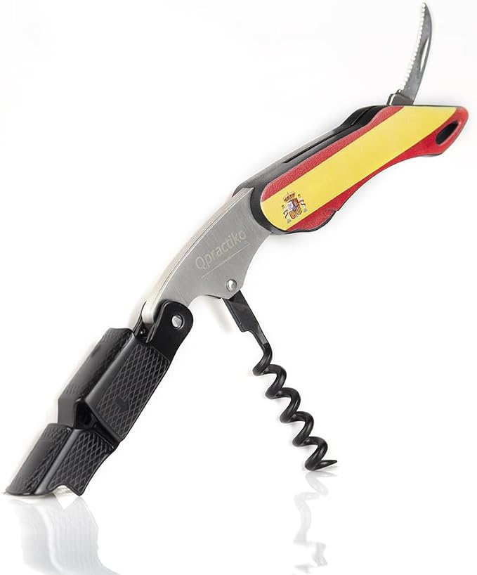 Two-Stroke Corkscrew | Spain Flag Design | Teflon Spiral for Easy Cork Removal | Stainless Steel & ABS Plastic | Professional & Home Use, Black/White
