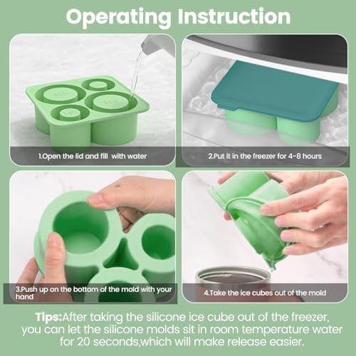 Ice Mold for Stanley 40 oz 30 oz 20 oz Tumbler Cup, 4-Tier Hollow Cylinder Ice Mold with Lid, Easy Release Ice Maker Compatible with Yeti, Owala, Hydro Flask & Insulated Cups(Green)