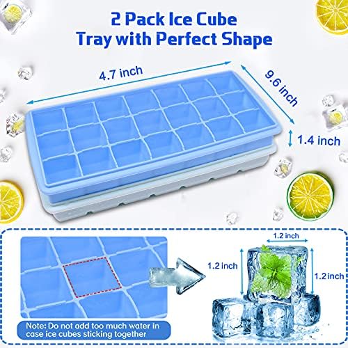 Ice Cube Trays, 2 Pack Silicone Tray with Removable Lid Easy-ReleaseFlexible 21 Molds 1.2 inch for Whiskey, Cocktails - Stackable Trays Cover, BPA FreeDurableDishwasher Safe