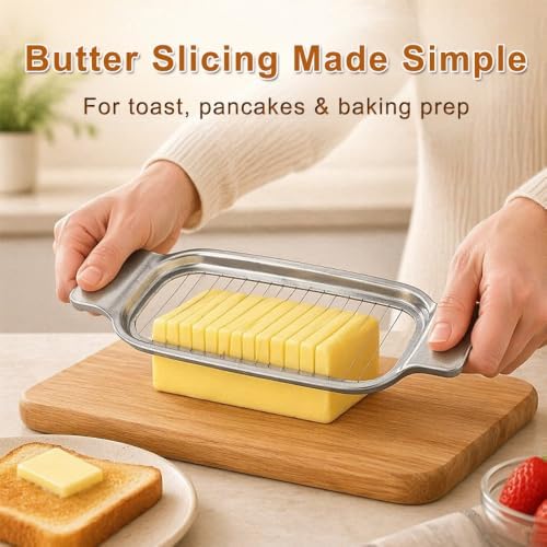 Butter Slicer Cutter, Food Grade Stainless Steel Cheese Slicer, Multipurpose Butter & Cheese Cutter Slicer, Practical Butter Slicers for Butter Squares Block Cheese Dishwasher Safe (1PCS Silver)