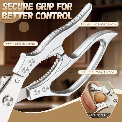 Freelander Poultry Shears Set Silver, All Purpose Heavy Duty Kitchen Shears