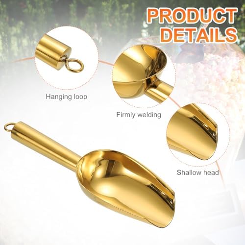 uxcell 2pcs Metal Ice Scoop,7.1 inch Stainless Steel Ice Scooper for Kitchen Party Bar Wedding Use, Gold