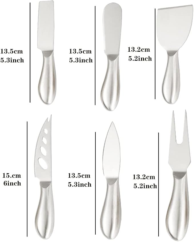 Premium 6-Piece Stainless Steel Cheese Knife Collection with Cheese Fork, Slicer and Cutters for Kitchen