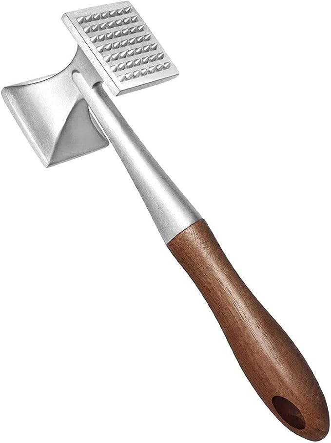 Meat Tenderizer Hammer Dual-Sided Meat Pounder Tool with Wooden Handle for Steak, Beef Poultry Mallet for Kitchen