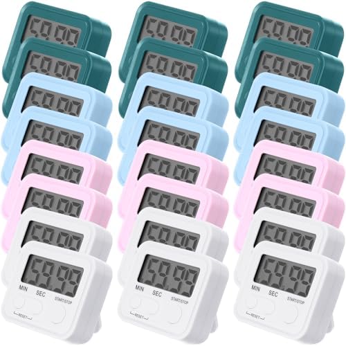 Weewooday 24 Pcs Digital Kitchen Timer Magnetic Timer Bulk On/Off Switch Minute Second Count up Countdown Loud Alarm for Exercise Cook Baking (Vivid Color)
