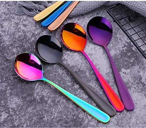 Buyer Star Bouillon Spoon Sets, 7-Inch Round Soup Spoons, Stainless Steel Finished Table Dinner Spoons