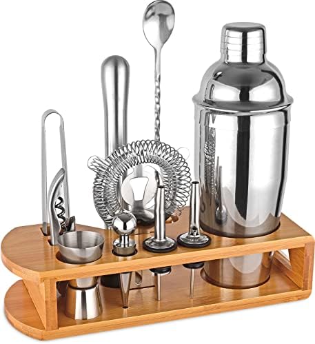 Wukuna Cocktail Shaker Set Bartender Kit, 12-Pcs Bar Tool with Bamboo Stand