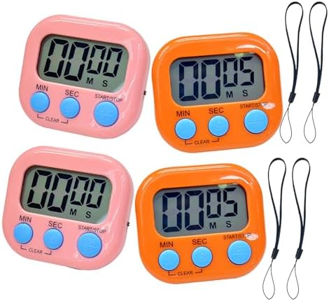 2 Pack Small Digital Kitchen Timer Magnetic Back and On/Off, Classroom Timers for Teachers Kids, Count Up Count Down Loud Alarm Stop Memory Function for Cooking Study Work Exercise (2, Pink+Orange)