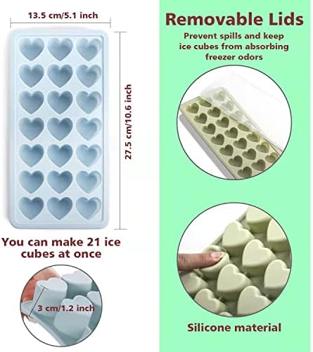 Heart Shape Ice Cube Tray, 21 Holes Silicone Ice Cube Mold with Removable Lid Flexible for Whiskey Cocktail Chocolate
