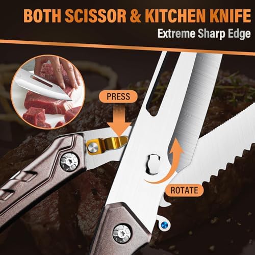 Huusk Heavy Duty Poultry Scissors - Kitchen Scissor for Food Brown
