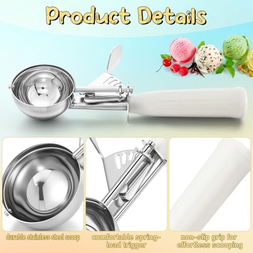 Reallnaive 2 Pcs Ice Cream Scooper with Trigger, 2.65 oz, Ivory