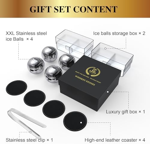 4Pcs Metal Ice Cubes for Whiskey, Reusable Steel Balls & Whiskey Stones