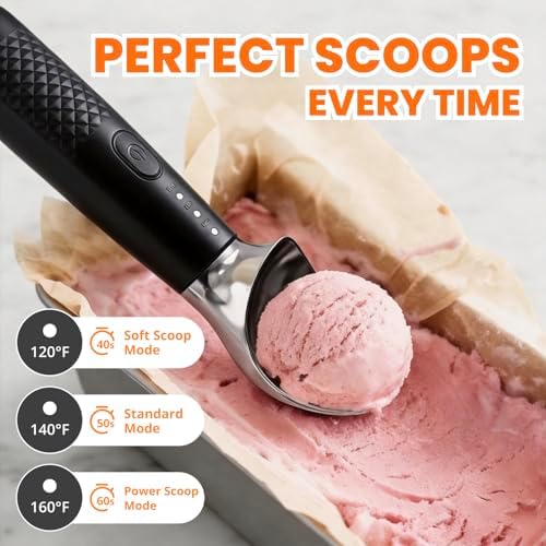 Heated Ice Cream Scoop, Rechargeable Electric Scoop with 3 Temp Levels