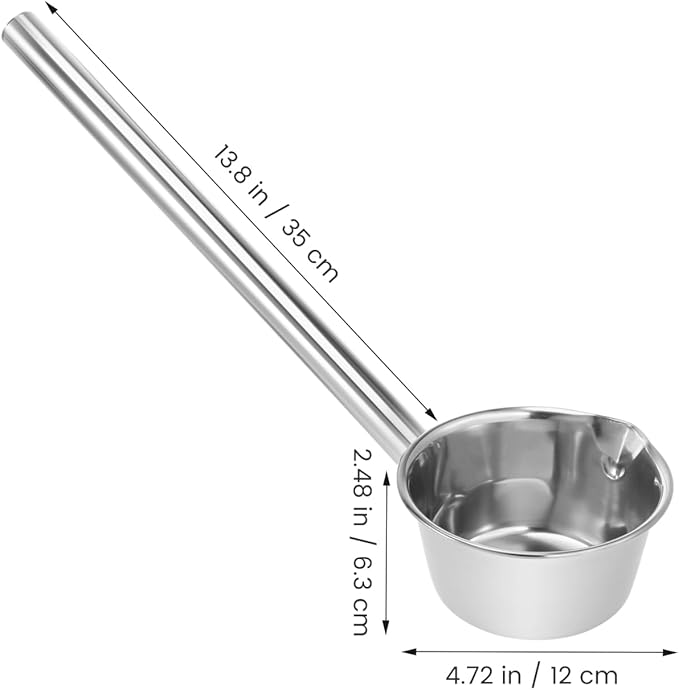 PRETYZOOM 14‘’ Long Handle Stainless Steel Water Ladle with Pour Spout Soup Scoop, Large Metal Garden Watering Spoon for Kitchen, Cooking Japanese Bathing Dipper Heavy Duty