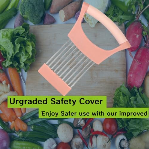 Upgraded Stainless Steel Lemon Slicer Onion Cutter, Onion Holder for Slicing, Vegetable Cutter Kitchen Chopper Slicing Assistant Tool for Potato and Tomato Avocados Eggs Meat (2, Black&Pink)
