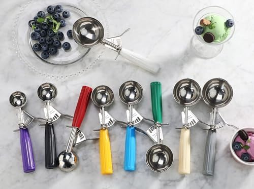 New Star Foodservice 537713 Commercial-Grade Thumb Press Food Disher/Ice Cream Scoop, 18/8 Stainless Steel, 2 oz, Size 20, Orange