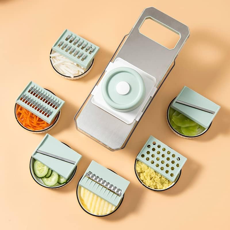 Multipurpose Vegetable Chopper with 6 Adjustable Stainless Steel Onion Blades, Cheese Chopper Grater, Manual Food Slicer with Drain Box and Blade Storage Box