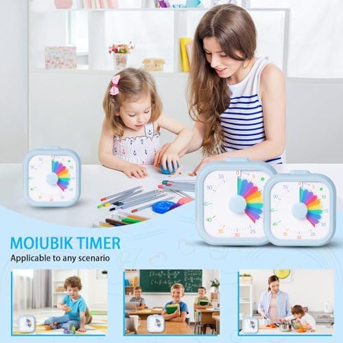 Visual Timer for Kids 60 Minute Countdown Timer Rainbow Square Desktop Timer for Classroom Study Office Kitchen with Silent Operation (Blue)