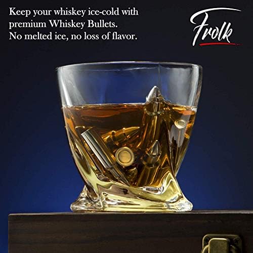 Whiskey Stones Gift Set for Men - 10 Chilling Stainless-Steel Whiskey Rocks - 11oz 2 Large Twisted Whiskey Glasses, Slate Coasters, Tongs - Premium Set in Pine Wood Box